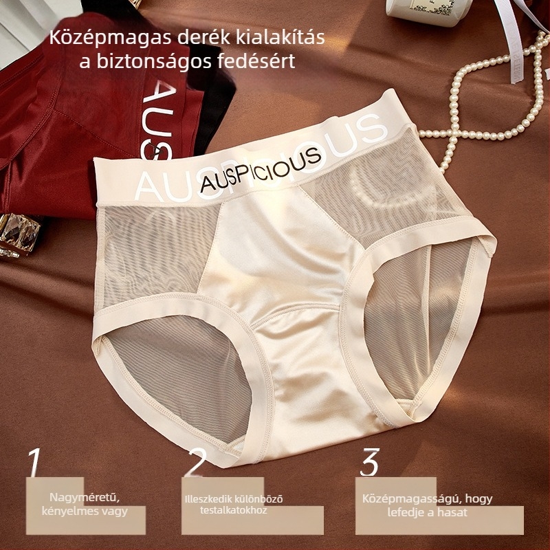 Női fehérnemű: Nylon anyag, légáteresztő és gyorsan száradó, jacquard szövés, középmagas derék, viszkóz belső bélés