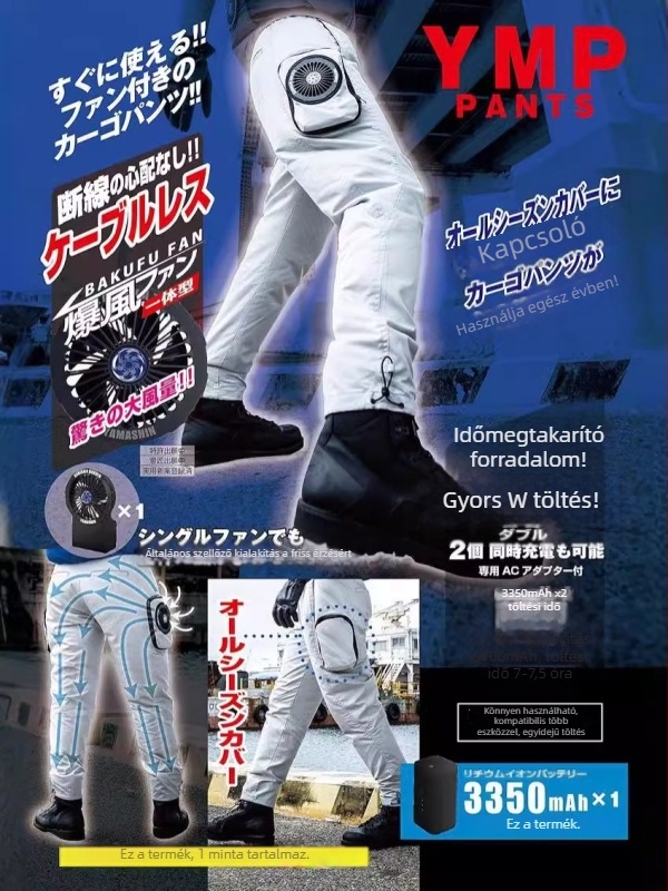 Férfi munkás casual nadrág - középmagas derekú, légáteresztő poliészter, egyenes szabású, mikroelasztikus, cipzár