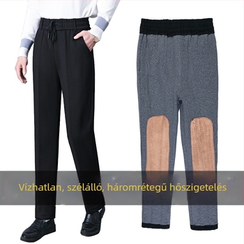 Férfi téli laza szabású casual nadrág Koreai stílusban, fleece béléssel, magas derekú, pamut kötött anyag
