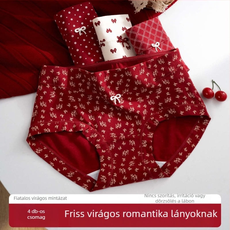 Női pamut boxer brief, lélegző, antibakteriális, virágos mintával, középső derekú