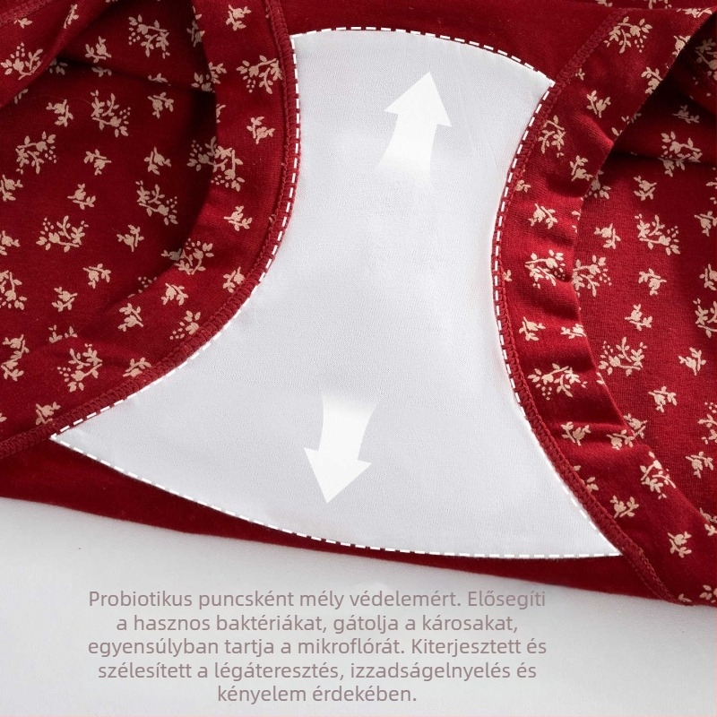 Női pamut boxer brief, lélegző, antibakteriális, virágos mintával, középső derekú