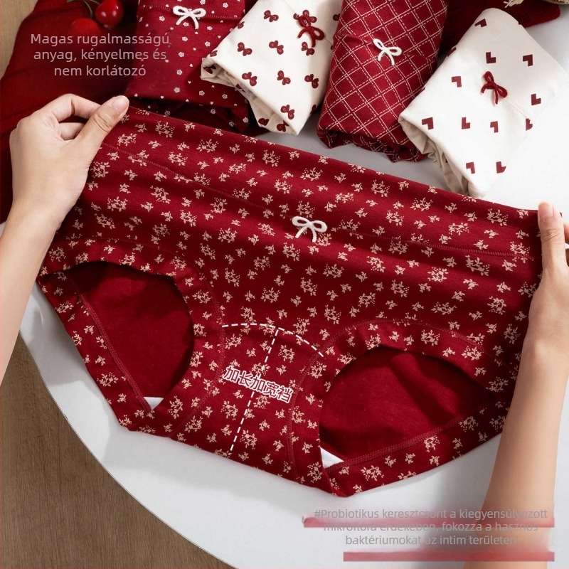 Női pamut boxer brief, lélegző, antibakteriális, virágos mintával, középső derekú