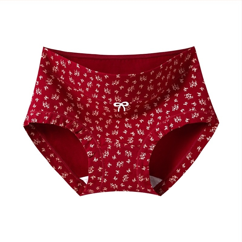 Női pamut boxer brief, lélegző, antibakteriális, virágos mintával, középső derekú