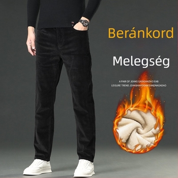 Férfi corduroy casual nadrág, karcsú egyenes szabás, fleece béléssel, vast téli viselet, 69% pamut