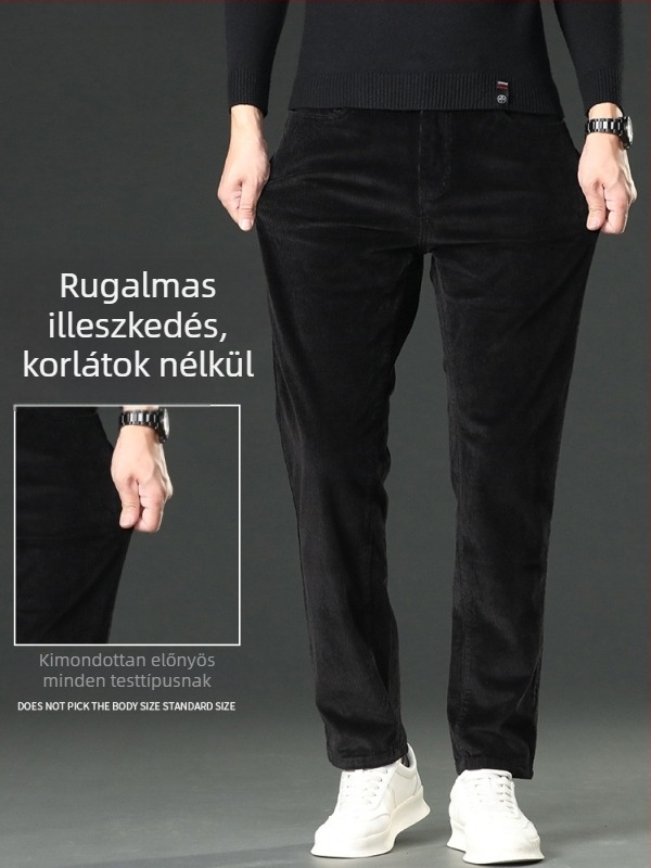 Férfi corduroy casual nadrág, karcsú egyenes szabás, fleece béléssel, vast téli viselet, 69% pamut