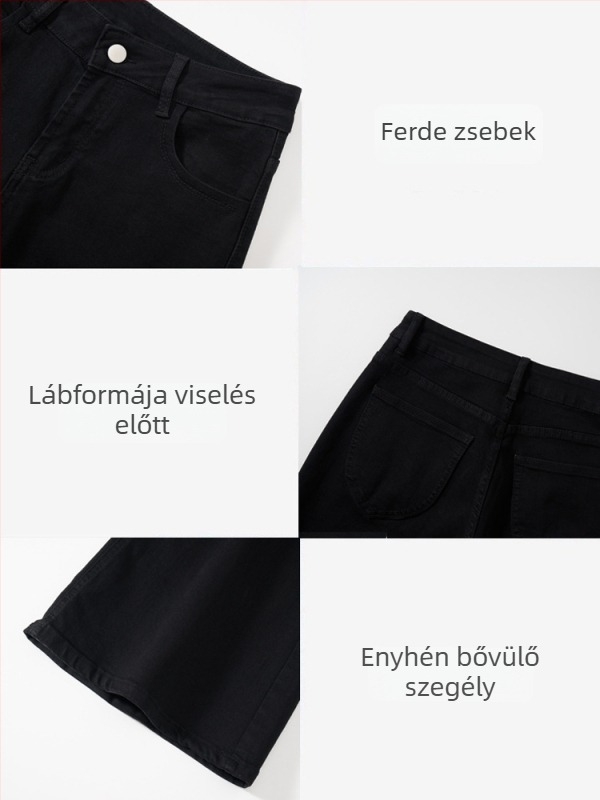 Fekete nőknek készült farmer kis méretűeknek, enyhén szélesedő fazon, karcsúsító egyenes szár, rugalmas, őszi 2026