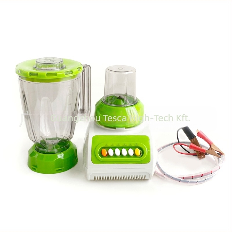 TESGA 12V DC gyümölcscentrifuga őrlő pohárral és turmixgéppel, PP anyag, 150W, modell DB1201