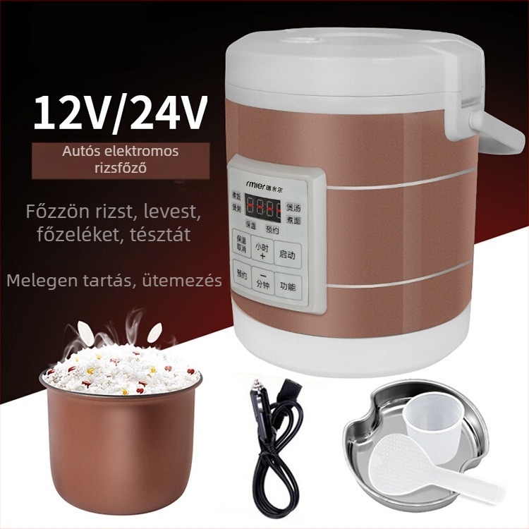 Remil AR-1601 Autóba szerelt elektromos rizsfőző, 24V/12V, 120W, kettős használat – autó és otthon