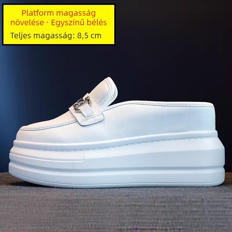 Női vastag talpú, kerek orrú papucs, felső része disznó bőrből, PU talp, 2025 tavasz