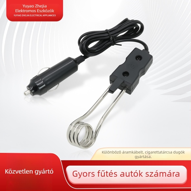 Autóba csatlakozós vízmelegítő cigarettagyújtóhoz, 12V/24V, 120W, rézcső, Bakelit dugó, ABS ház