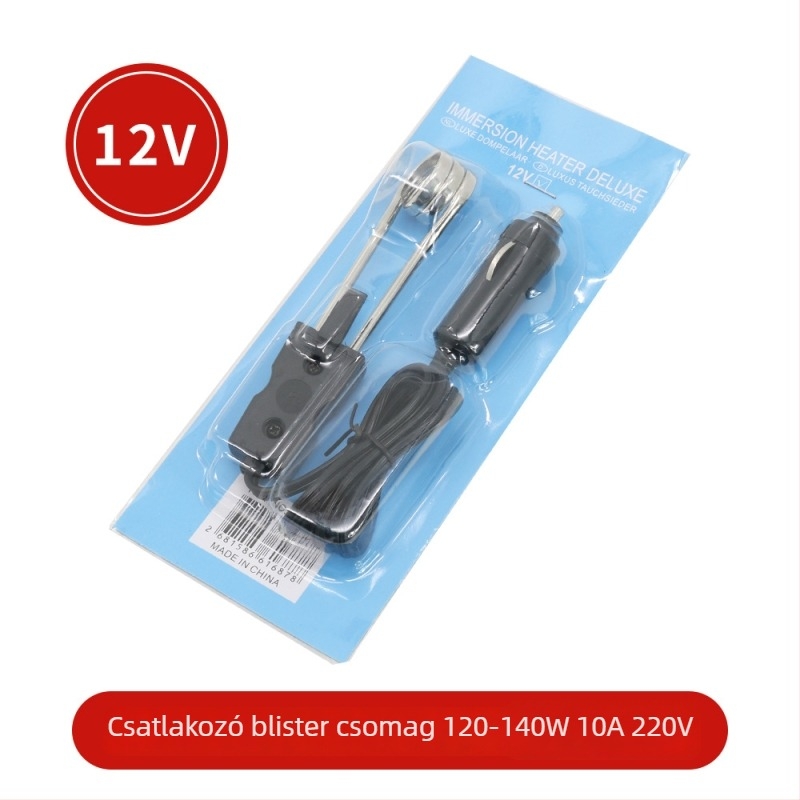 Autóba csatlakozós vízmelegítő cigarettagyújtóhoz, 12V/24V, 120W, rézcső, Bakelit dugó, ABS ház