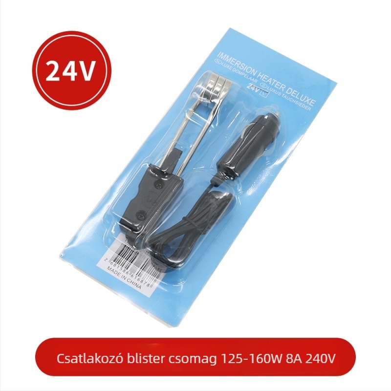 Autóba csatlakozós vízmelegítő cigarettagyújtóhoz, 12V/24V, 120W, rézcső, Bakelit dugó, ABS ház