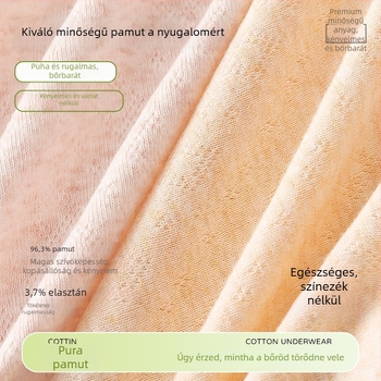 Női pamut alsónemű, A osztály, középmagasságú derék, jacquard szövés, lélegző és antibakteriális, kibővített ágyék, csípőfedés