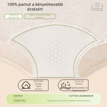 Női pamut alsónemű, A osztály, középmagasságú derék, jacquard szövés, lélegző és antibakteriális, kibővített ágyék, csípőfedés