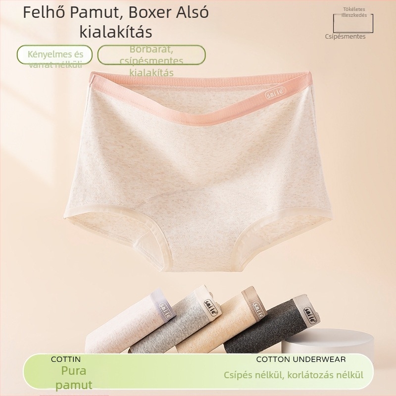 Női pamut alsónemű, A osztály, középmagasságú derék, jacquard szövés, lélegző és antibakteriális, kibővített ágyék, csípőfedés