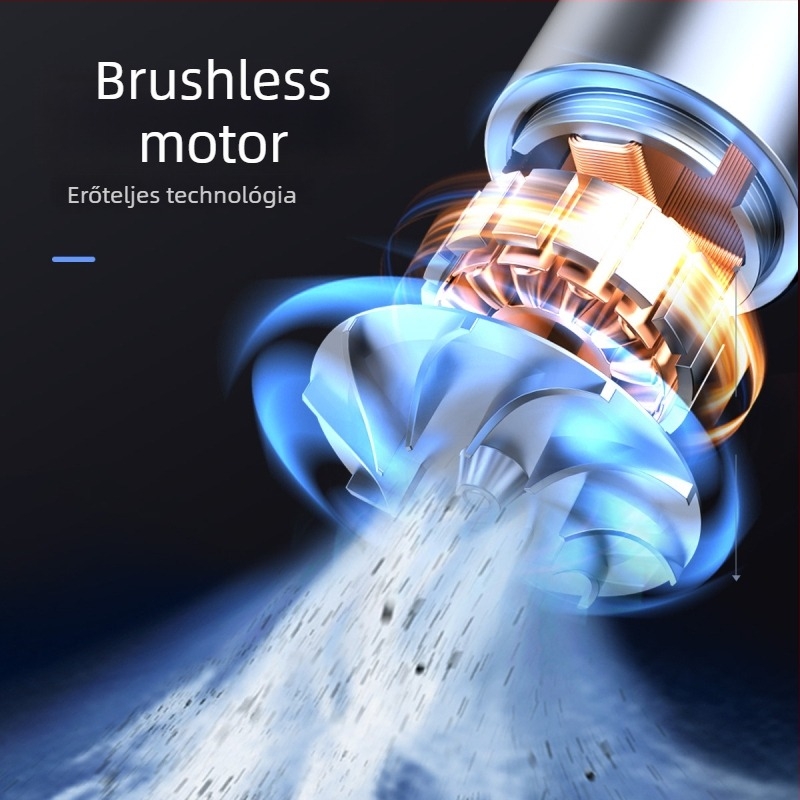 Kézi, vezeték nélküli autós porszívó brushless motorral és erős szívóerővel (7.4V, 80W, szívóerő 12000, 25 perc üzemidő, zaj 78 dB)