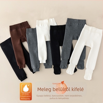 Gyerekeknek készült fleece-béléssel ellátott téli leggings, vastag és meleg, magas derekú, pamutból, 1–3 éveseknek