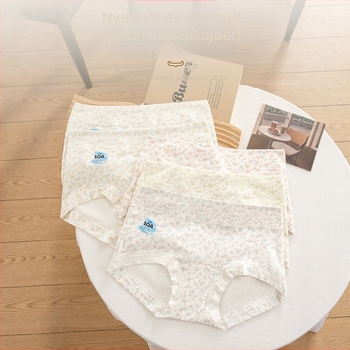 Női középmagos pamut alsónemű, virágos mintával, antibakteriális, lélegző, gyorsan száradó
