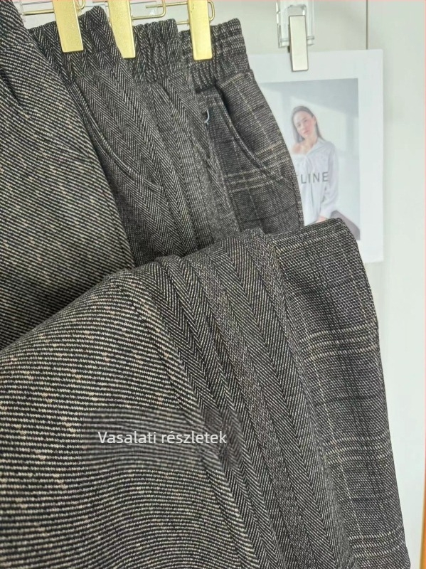 Kockás jacquard gyapjú nadrág középkorú nőknek, mindennapi, szűk fazon, bokáig érő hossz; anyag: jacquard gyapjú spandex 80–90%, poliészter 70–80%