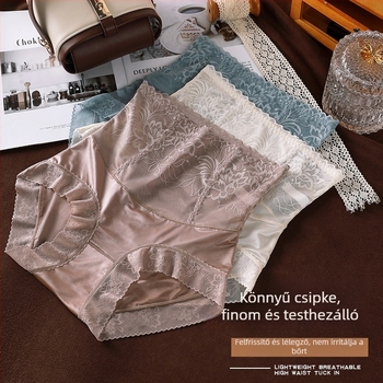 Női satin magas derekú csipkés alsónemű, lélegző Mulberry-selyem betéttel