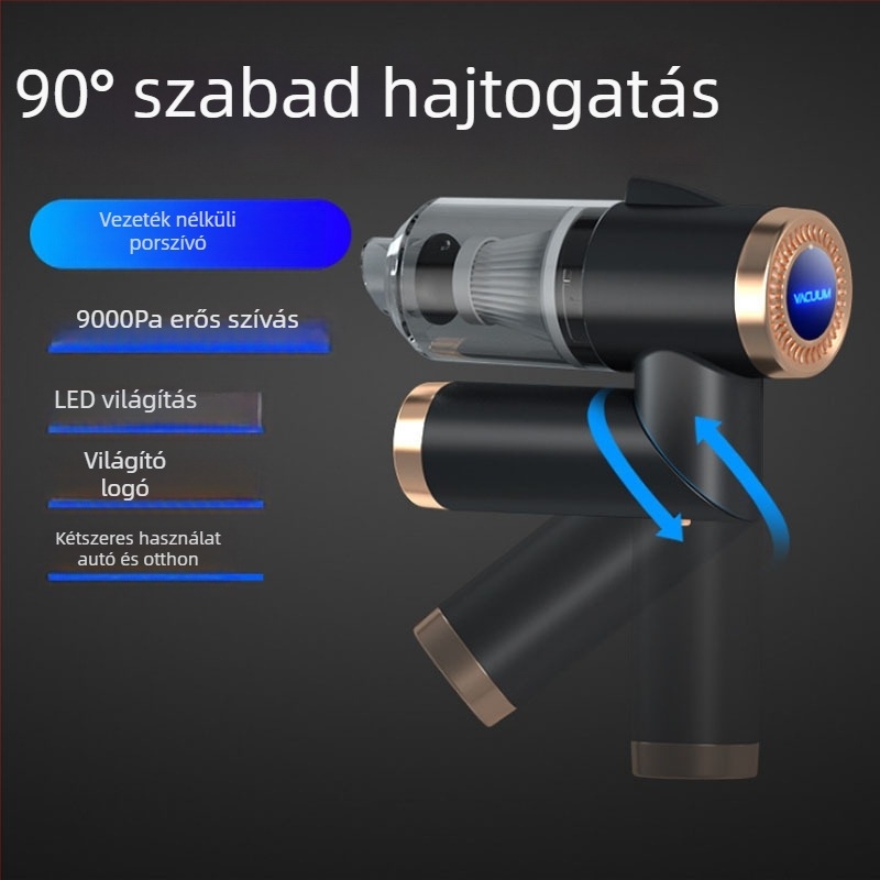 Összecsukható autó- és otthoni porszívó, újratölthető, vezeték nélküli, nagy teljesítményű, kompakt kézi kivitel, Q8 modell, 9000Pa szívóerő