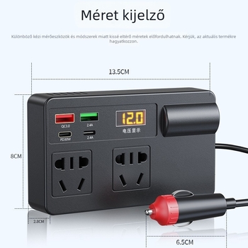 Autó inverter 200W, bemenet 12-24V, kimenet 220V, modell C11-A, cikkszám C11A