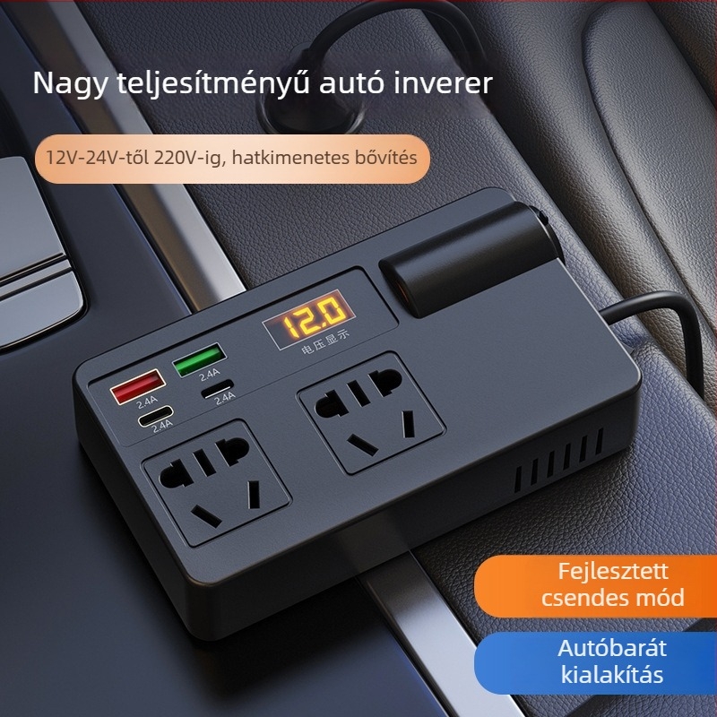 Autó inverter 200W, bemenet 12-24V, kimenet 220V, modell C11-A, cikkszám C11A