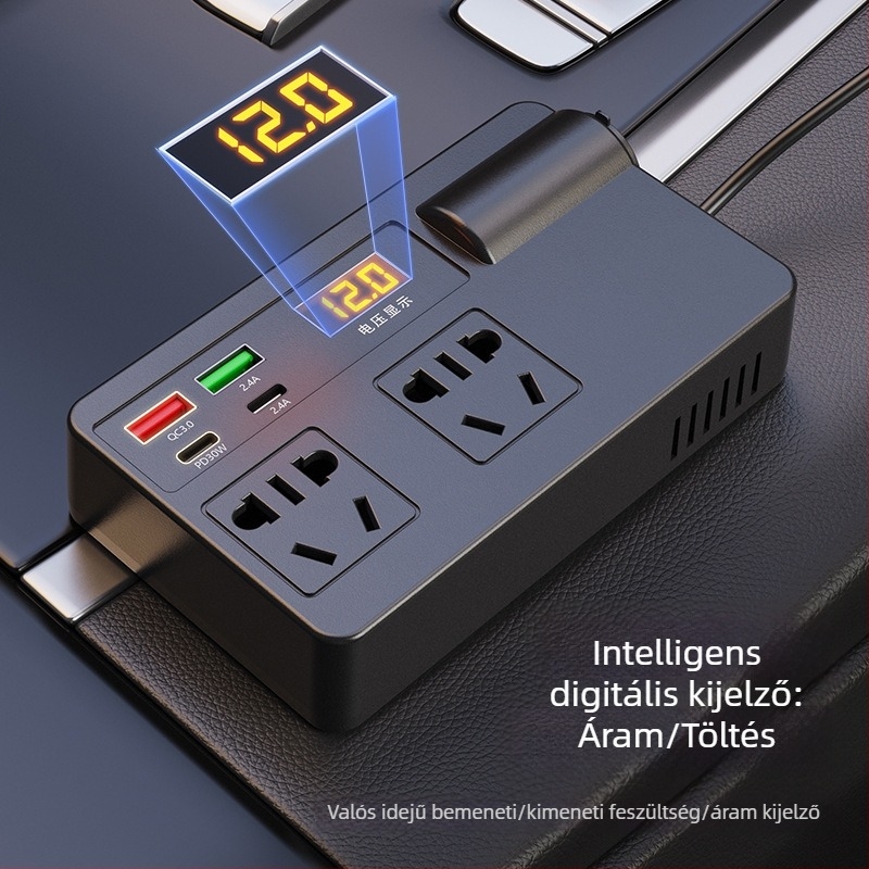 Autó inverter 200W, bemenet 12-24V, kimenet 220V, modell C11-A, cikkszám C11A