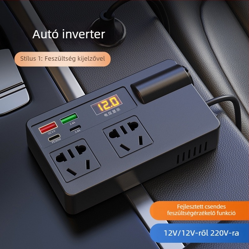 Autó inverter 200W, bemenet 12-24V, kimenet 220V, modell C11-A, cikkszám C11A