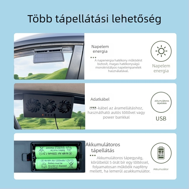Három az egyben autóventilátor, ABS ház, modell F-818, teljesítmény 5W