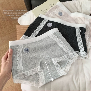Lányoknak készült boxer briefs csipkés részletekkel, pamutból, középmagas derék, lélegző és antibakteriális ágyék