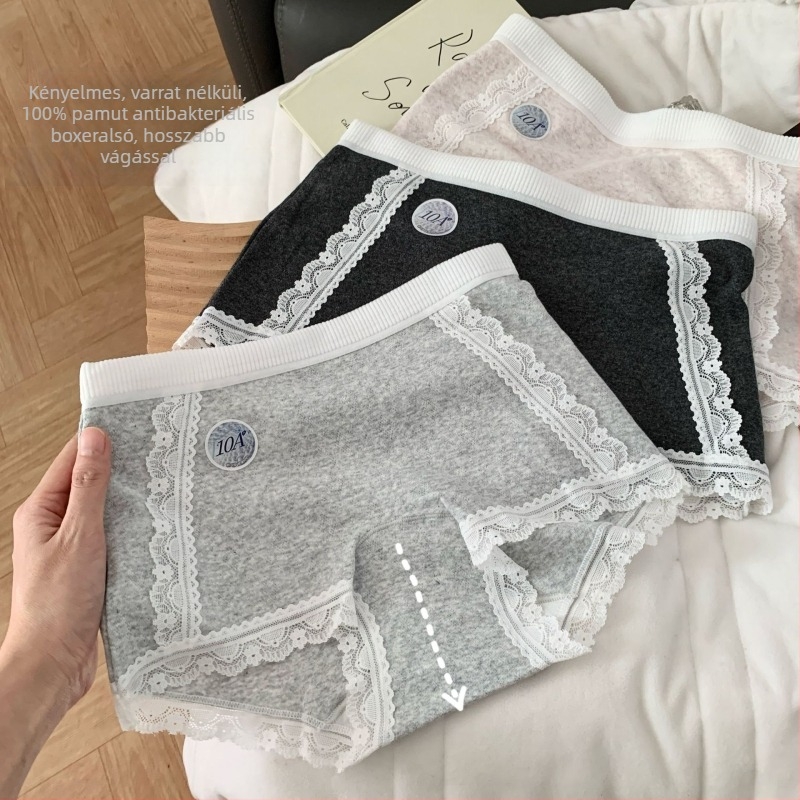 Lányoknak készült boxer briefs csipkés részletekkel, pamutból, középmagas derék, lélegző és antibakteriális ágyék