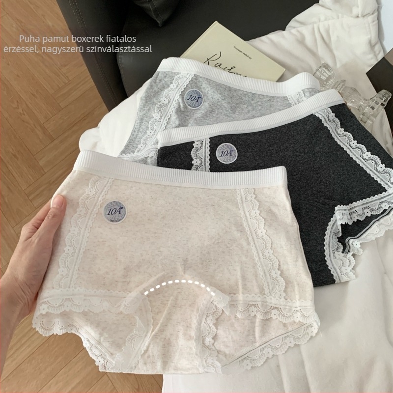 Lányoknak készült boxer briefs csipkés részletekkel, pamutból, középmagas derék, lélegző és antibakteriális ágyék