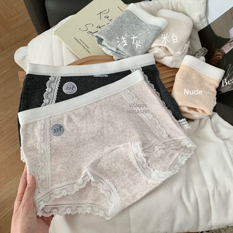 Lányoknak készült boxer briefs csipkés részletekkel, pamutból, középmagas derék, lélegző és antibakteriális ágyék