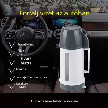 Autóba szerelhető vízmelegítő pohár, 600 ml, 12V/125W vagy 24V/250W, PP műanyag