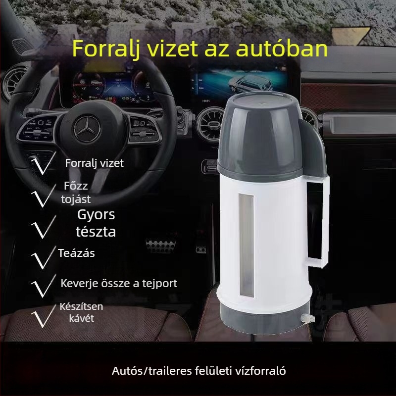 Autóba szerelhető vízmelegítő pohár, 600 ml, 12V/125W vagy 24V/250W, PP műanyag