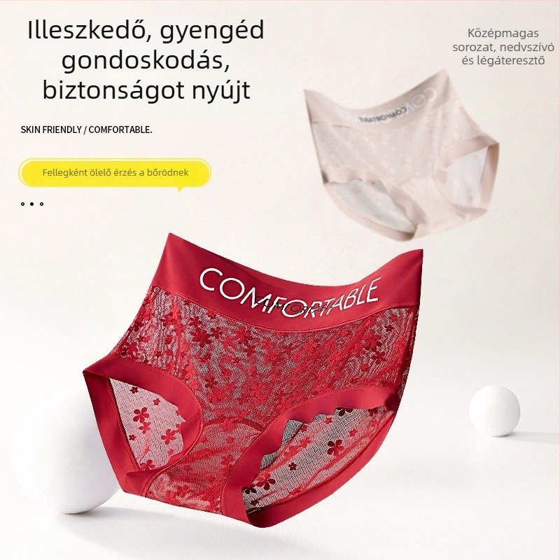 Nylon csipkés női bugyi hosszított ágyékkal, légáteresztő, antibakteriális, bélés Mulberry selyemből