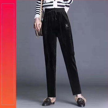 Női corduroy casual nadrág, magas derekú, egyenes szabás, velúrhatású felület, mikro elasztikusság, őszi-téli