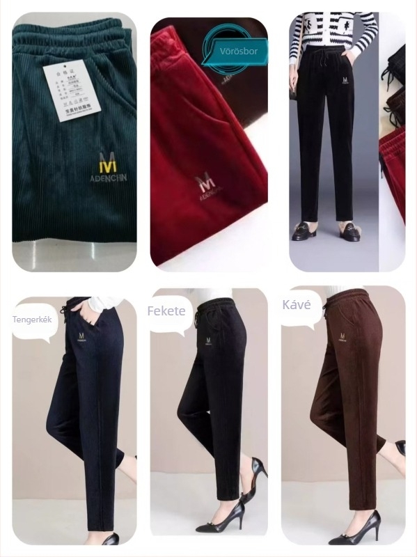 Női corduroy casual nadrág, magas derekú, egyenes szabás, velúrhatású felület, mikro elasztikusság, őszi-téli