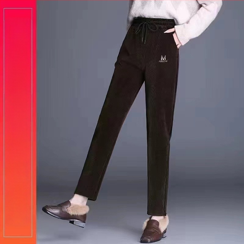 Női corduroy casual nadrág, magas derekú, egyenes szabás, velúrhatású felület, mikro elasztikusság, őszi-téli