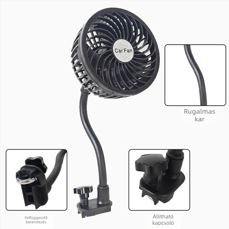 Carfu autós fej- vagy fejvég klipszes ventilátor, AC-2411 modell, ABS ház, belső hűtés