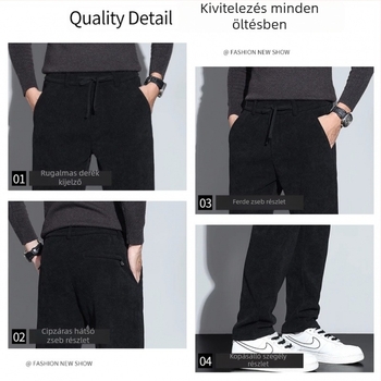 Férfi kordbársony nadrág fleece béléssel – téli, egyenes szabás, középmagas derék, övvel, több zseb