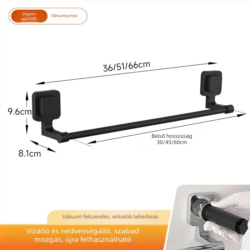 Szívófejes törölközőtartó – rozsdamentes acél és ABS, lyukmentes, egycsöves fürdőszobai tároló