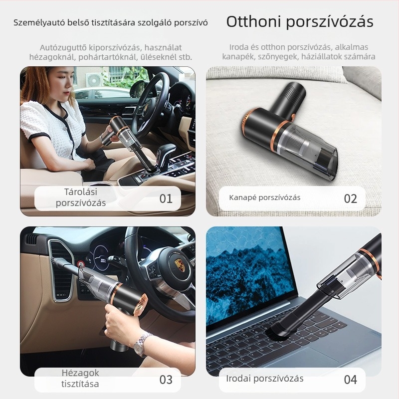 Mini vezeték nélküli autós porszívó JM-6608, 7.4V, 120W, 9000Pa, újratölthető