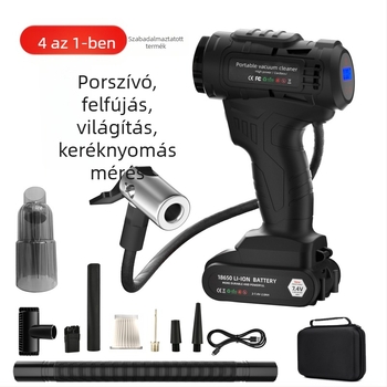 Hordozható autóban használható kézi vákuumpumpa, 5500 Pa szívóerővel, 65 W, 7,4 V, újratölthető, 25 perc üzemidő, világítás és guminyomás-mérés