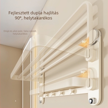Youqin Négy szívófejes fürdőszobai törölközőtartó, fúrás nélküli telepítés, beépített zuhanyrúddal (ABS + szénacél)