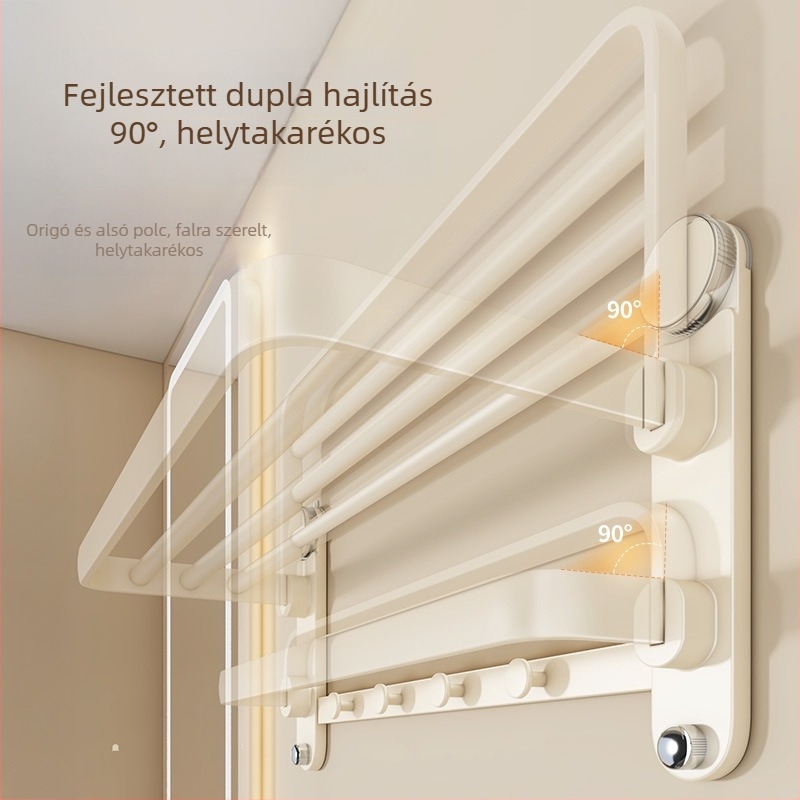 Youqin Négy szívófejes fürdőszobai törölközőtartó, fúrás nélküli telepítés, beépített zuhanyrúddal (ABS + szénacél)