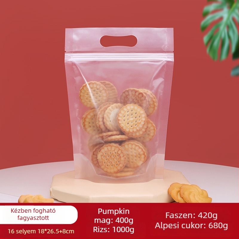 Stand-Up tasak Centrino, PET-PE kétszeres rétegű csomagolóanyag, matt felületű zárható tasak, zárási hossz 10–30 cm, ajándék- és élelmiszer-csomagoláshoz