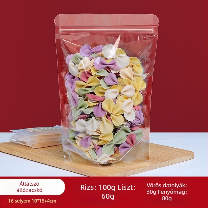 Stand-Up tasak Centrino, PET-PE kétszeres rétegű csomagolóanyag, matt felületű zárható tasak, zárási hossz 10–30 cm, ajándék- és élelmiszer-csomagoláshoz