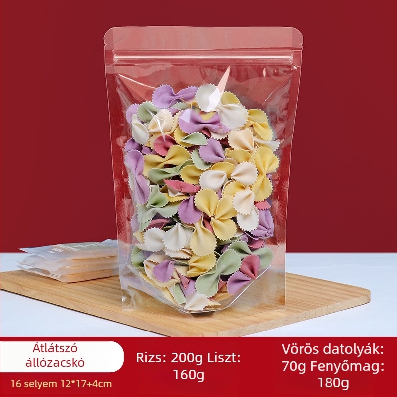 Stand-Up tasak Centrino, PET-PE kétszeres rétegű csomagolóanyag, matt felületű zárható tasak, zárási hossz 10–30 cm, ajándék- és élelmiszer-csomagoláshoz